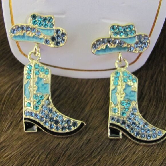 COWGIRL HATS & BOOTS EARRINGS LOTS OF BLING - Picture 6 of 6
